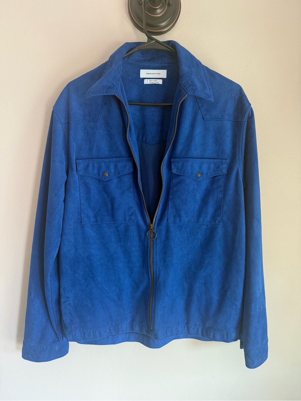 Urban Outfitters Men Royal Blue Faux Suede Zip Trucker Jacket Small Western Yoke